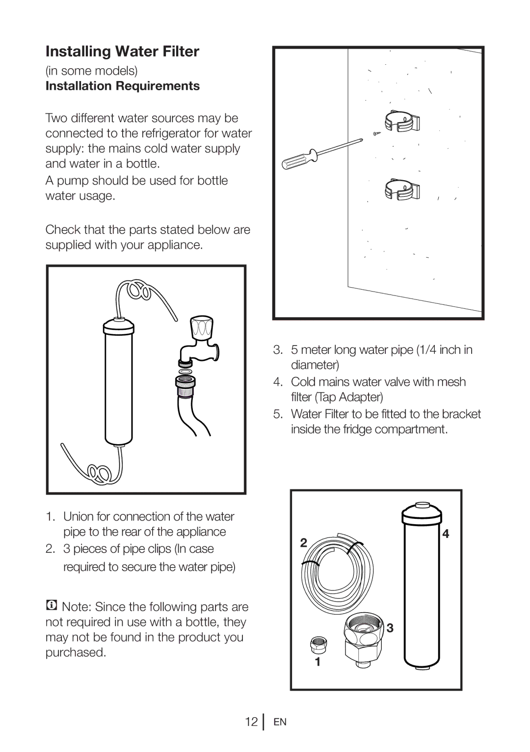 Beko GNE V322 X manual Installing Water Filter, Installation Requirements 