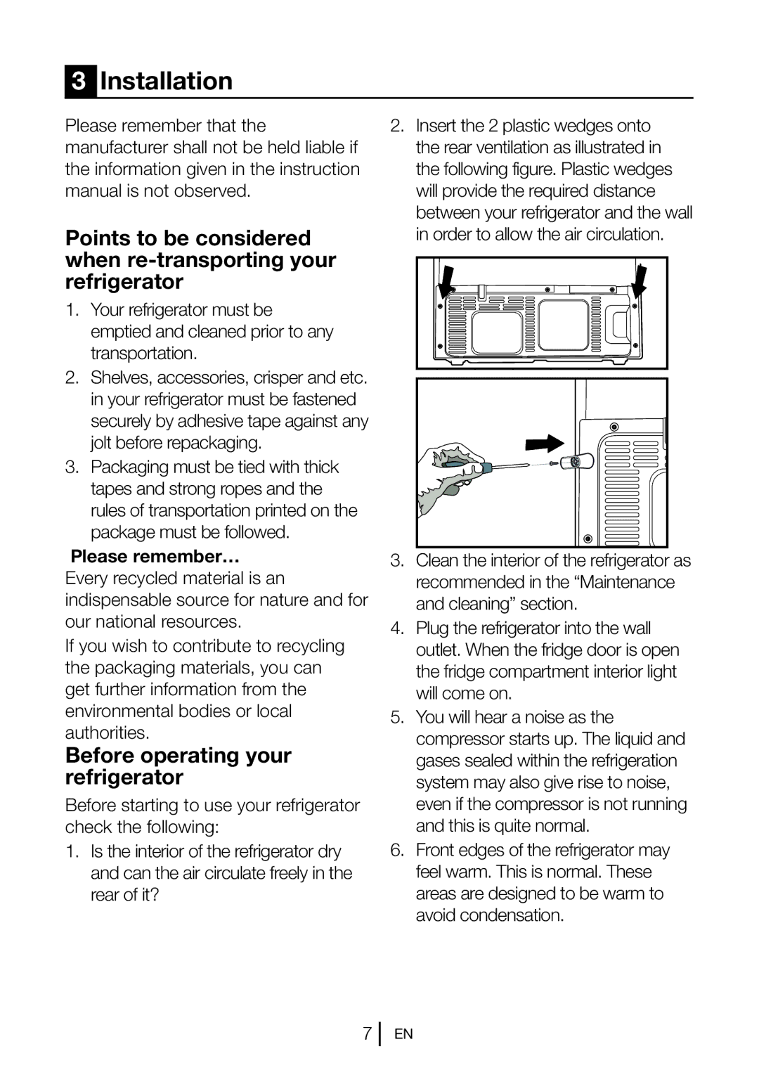 Beko GNE V322 X manual Installation, Before operating your refrigerator 