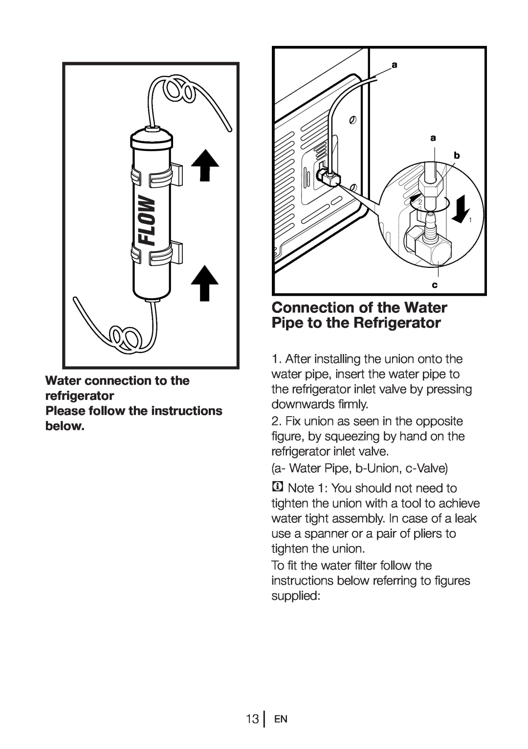 Beko GNE V322 X manual Connection of the Water Pipe to the Refrigerator, Water connection to the refrigerator 