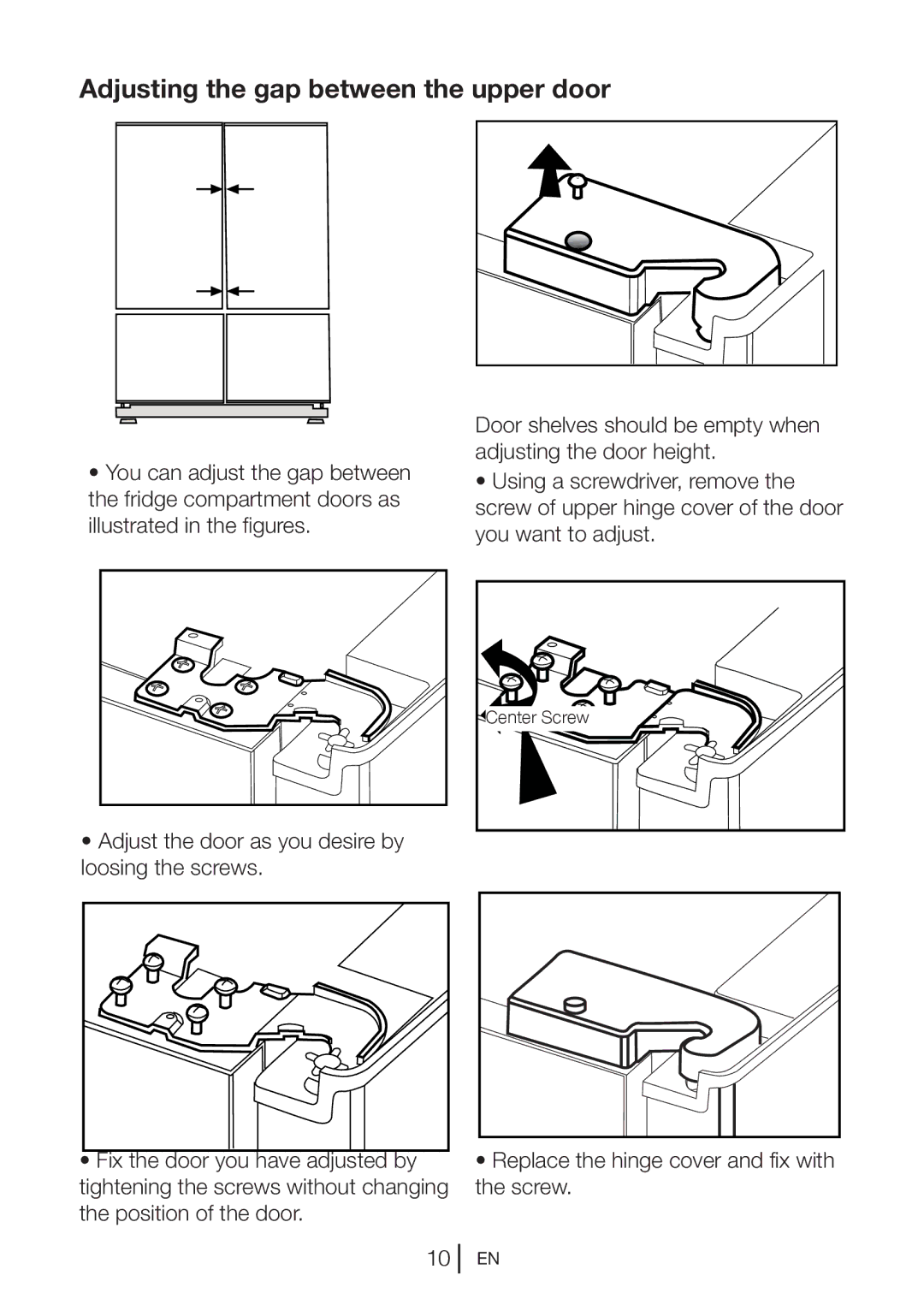 Beko GNE114610APX manual Adjusting the gap between the upper door 