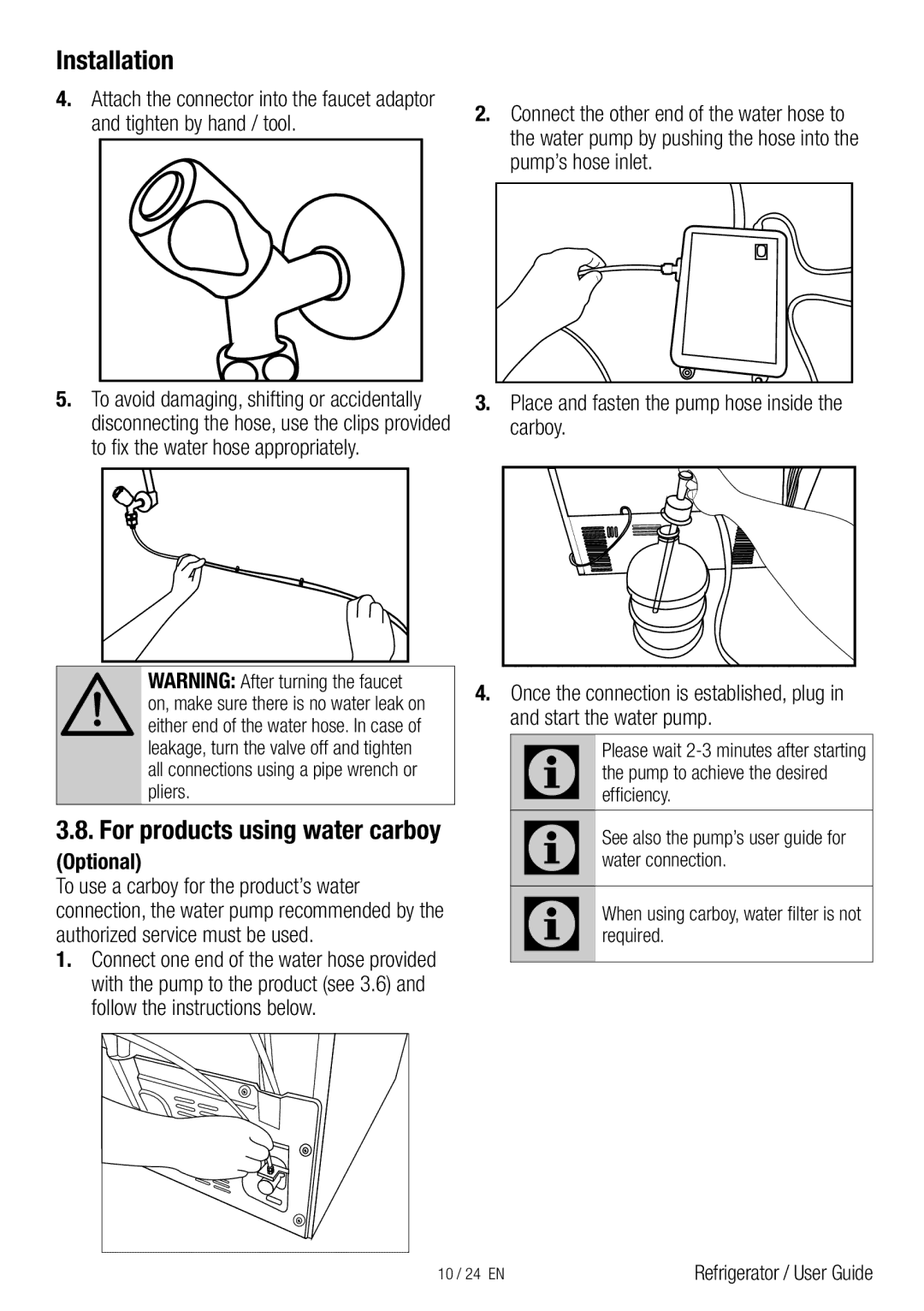 Beko GNE134750X manual For products using water carboy 