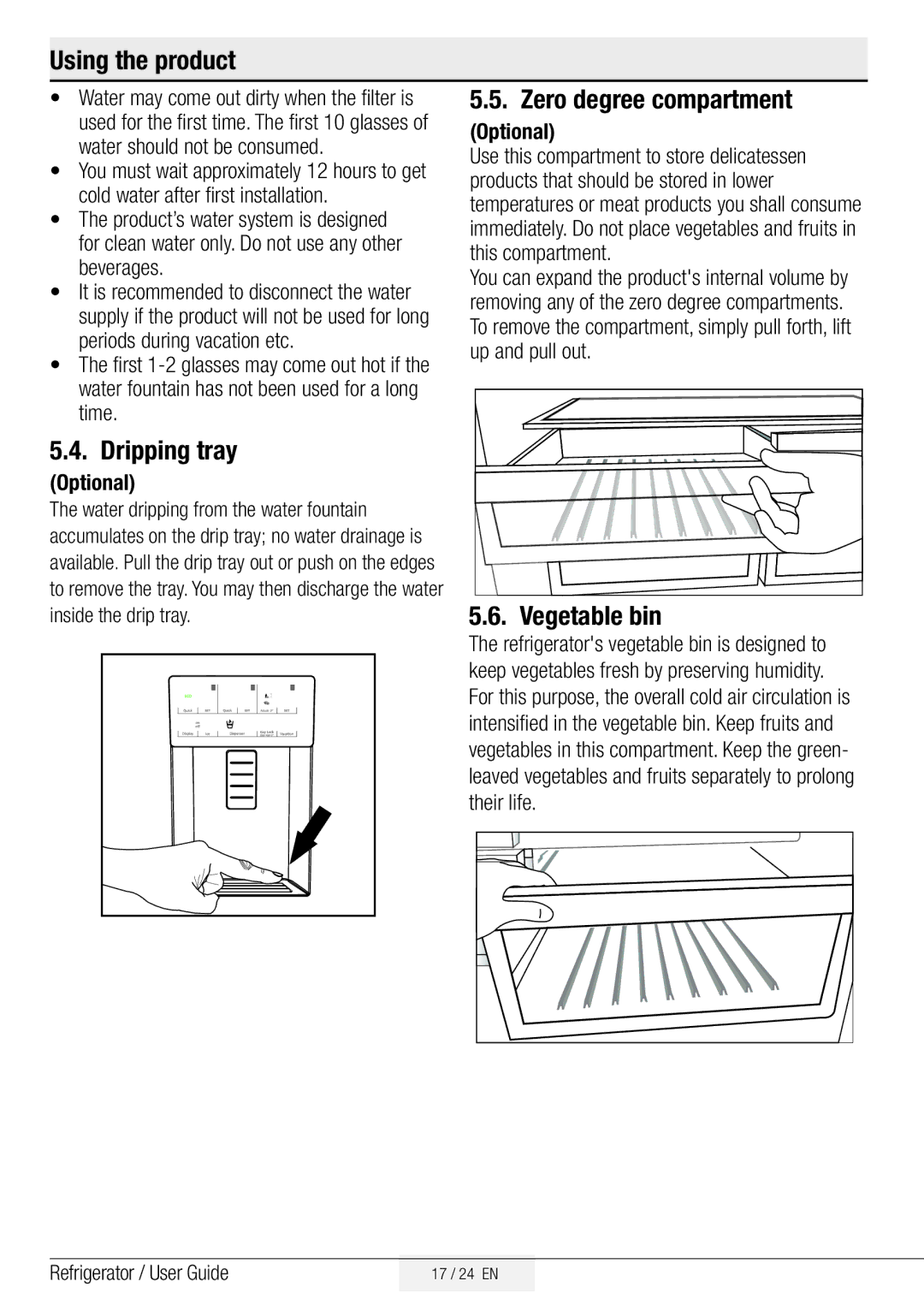 Beko GNE134750X manual Dripping tray, Zero degree compartment, Vegetable bin 