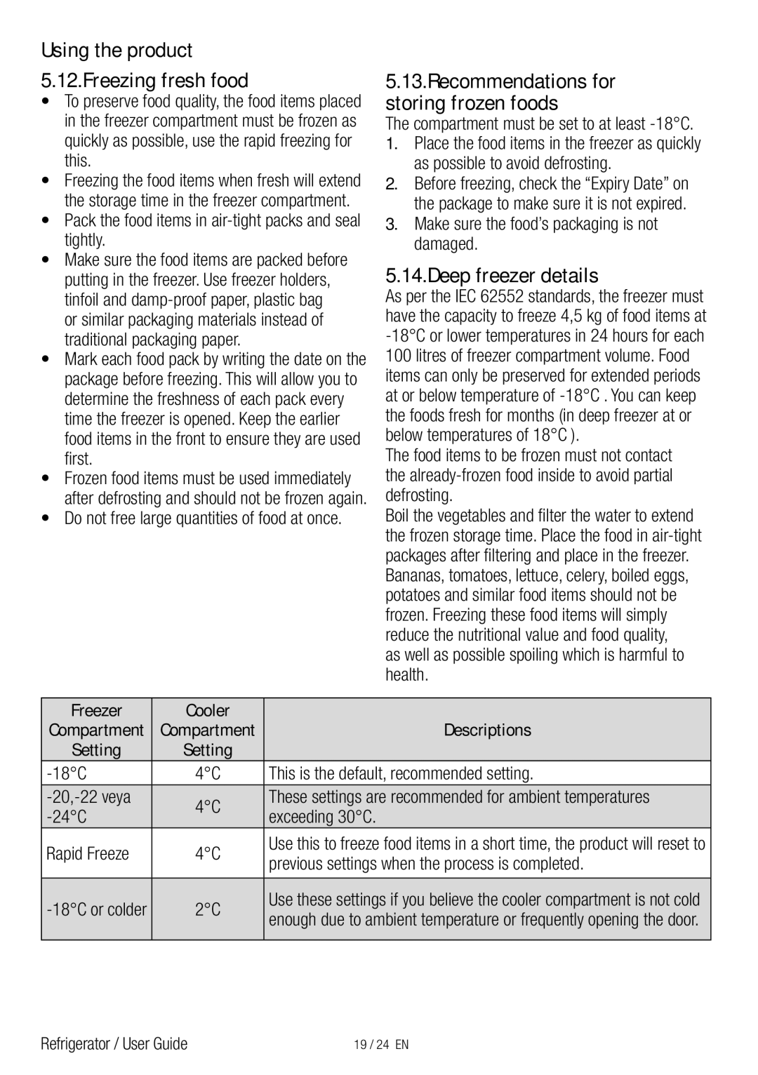 Beko GNE134750X manual Recommendations for, Storing frozen foods, Deep freezer details, Freezing fresh food 