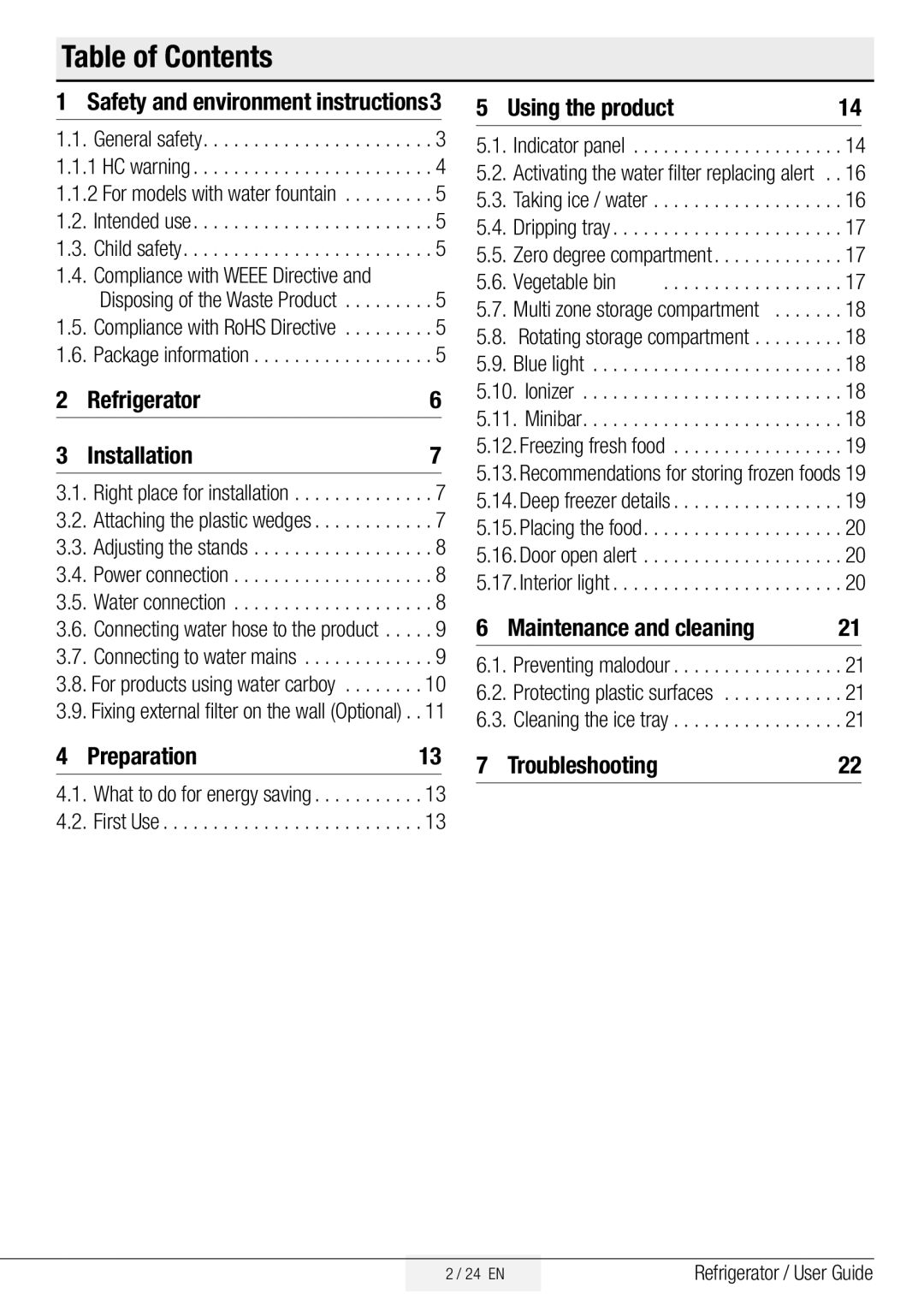 Beko GNE134750X manual Table of Contents 