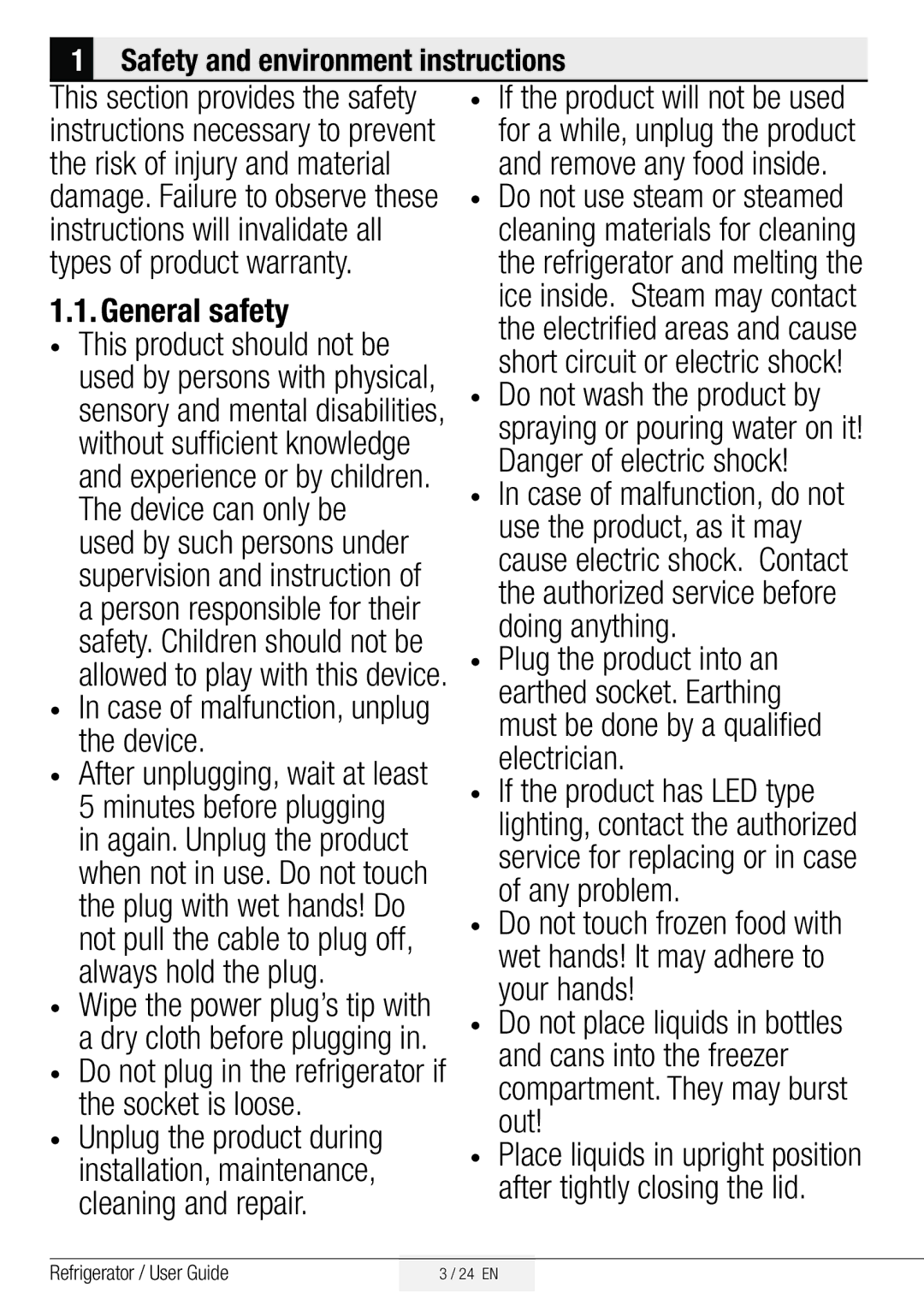 Beko GNE134750X manual Safety and environment instructions, Without sufficient knowledge, Use the product, as it may 