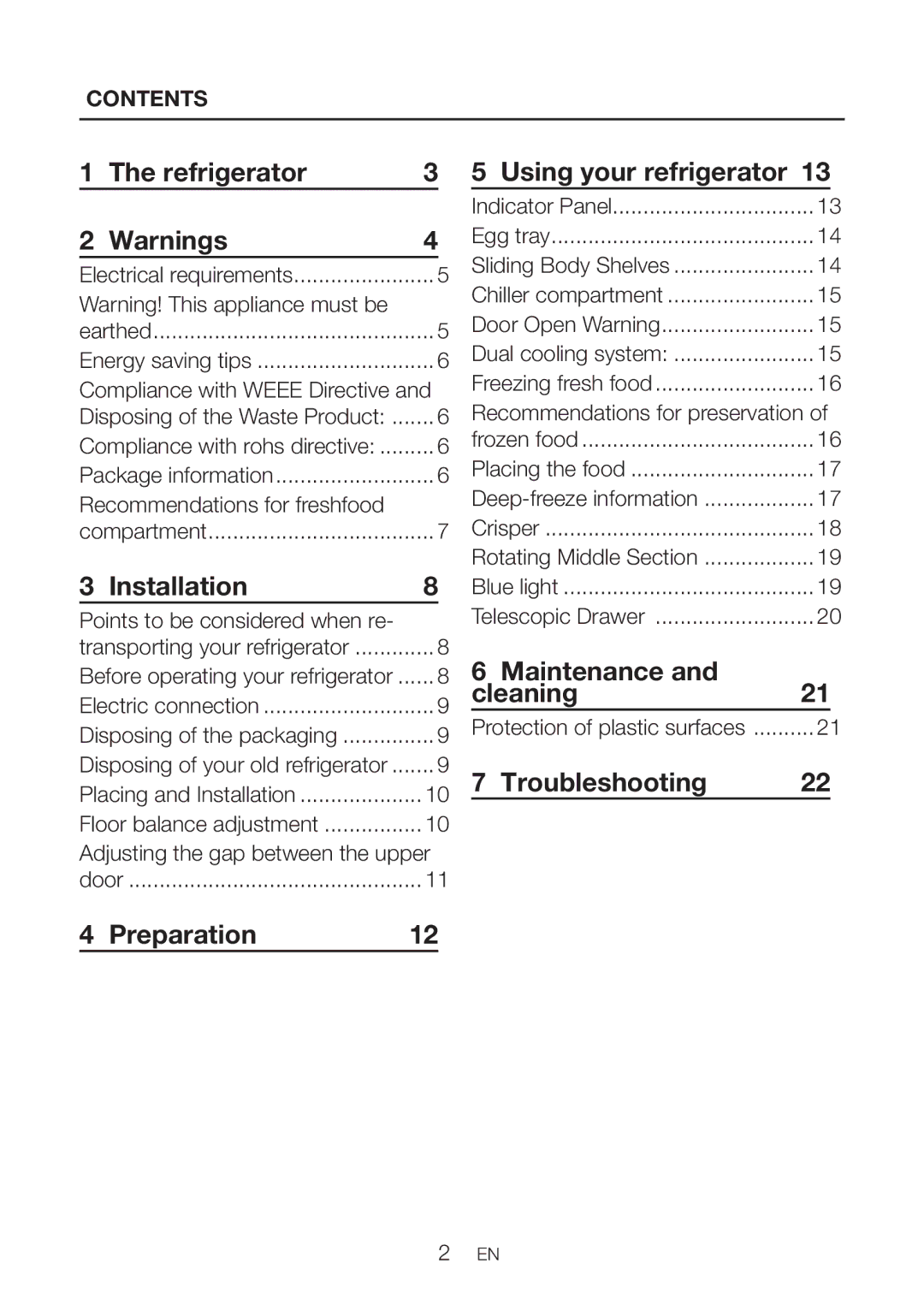 Beko GNE60020X Refrigerator, Installation, Using your refrigerator, Maintenance Cleaning, Troubleshooting Preparation 