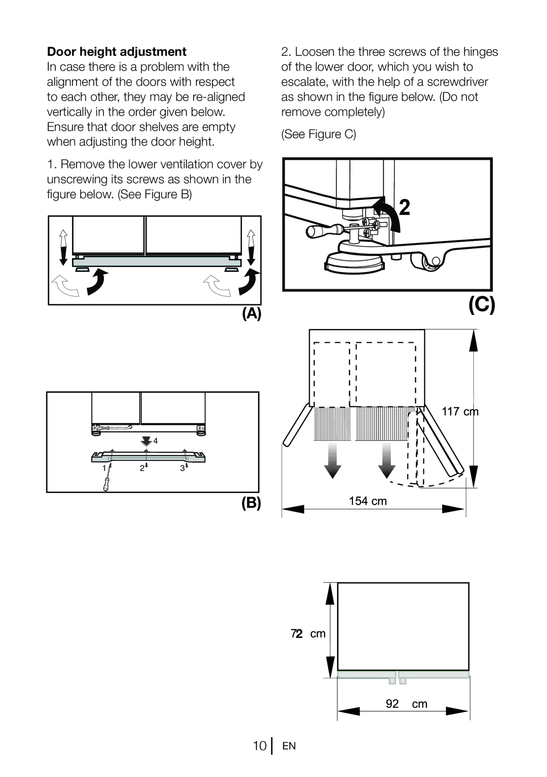 Beko GNEV021APW manual Door height adjustment 