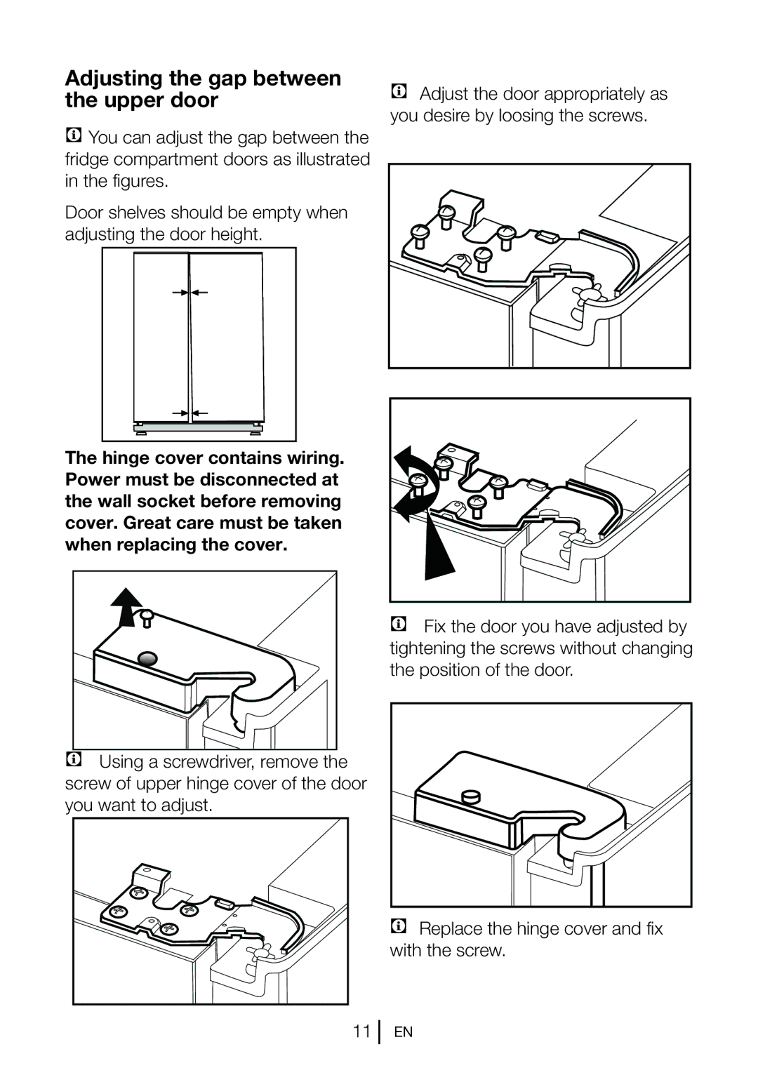 Beko GNEV221APB, GNEV220APS, GNEV220S, GL22APW, GL22APS manual Adjusting the gap between the upper door 