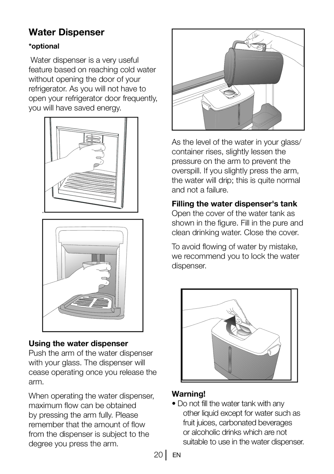 Beko GNEV220S, GNEV220APS, GNEV221APB, GL22APW, GL22APS manual Water Dispenser, Using the water dispenser 