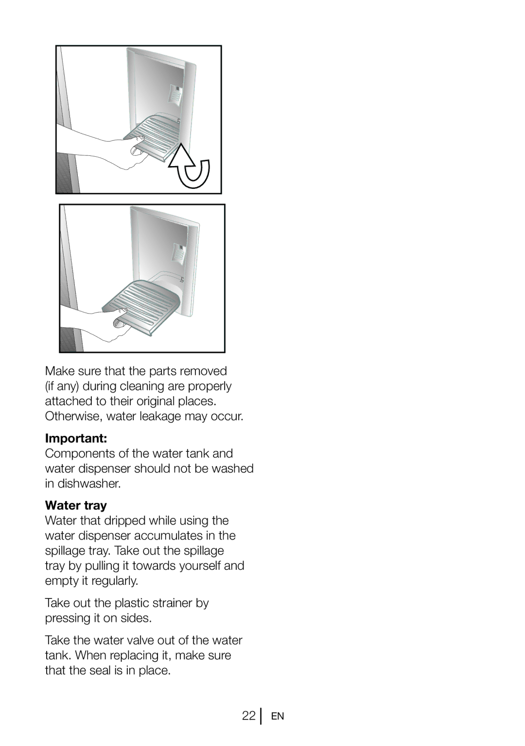 Beko GL22APW, GNEV220APS, GNEV220S, GNEV221APB, GL22APS manual Water tray 