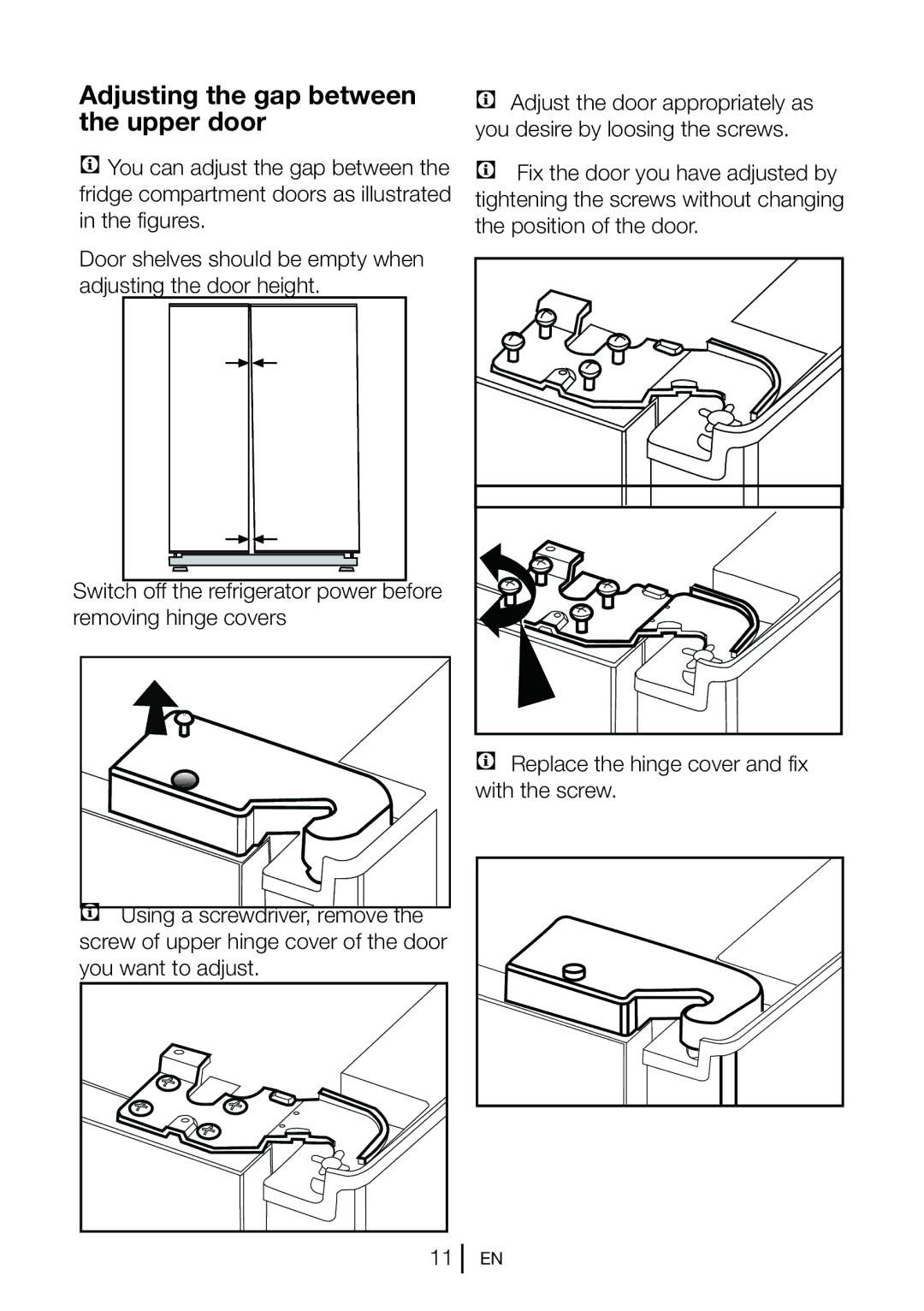 Beko GNEV220S manual Adjusting the gap between the upper door 