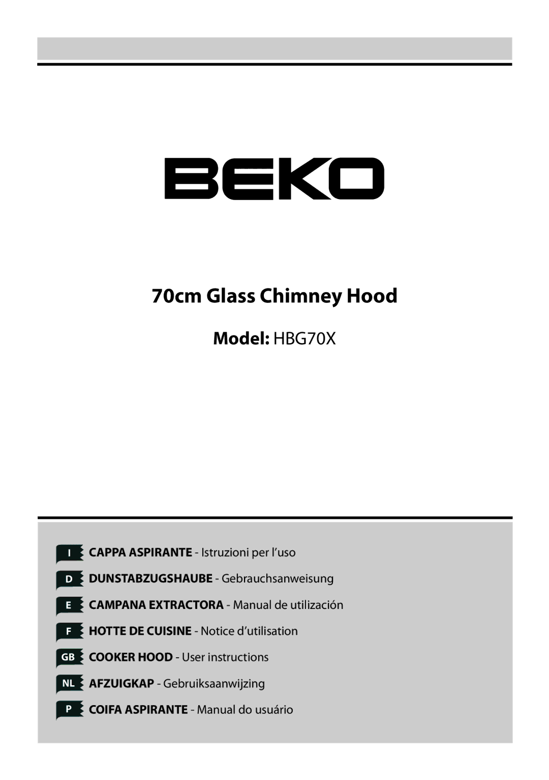 Beko HBG70X manual 70cm Glass Chimney Hood 