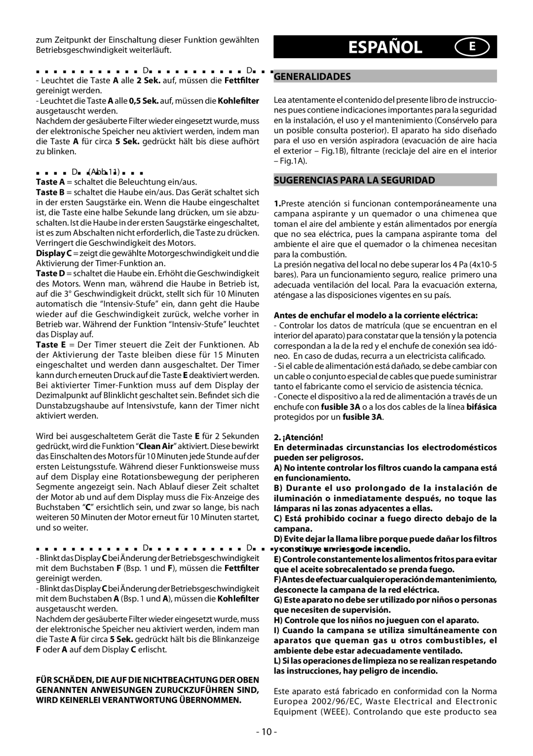 Beko HBG70X manual Español E, Generalidades, Sugerencias Para LA Seguridad 