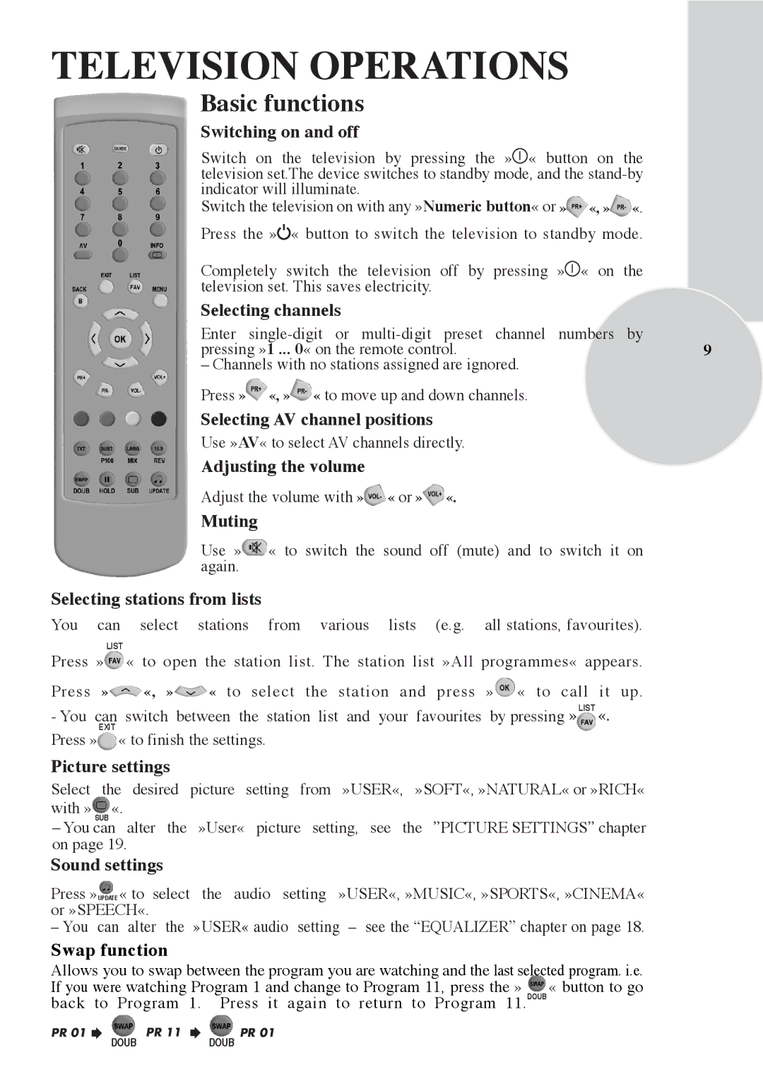 Beko IDTV 28C723IDW, Colour Televisions operating instructions Television Operations, Basic functions 