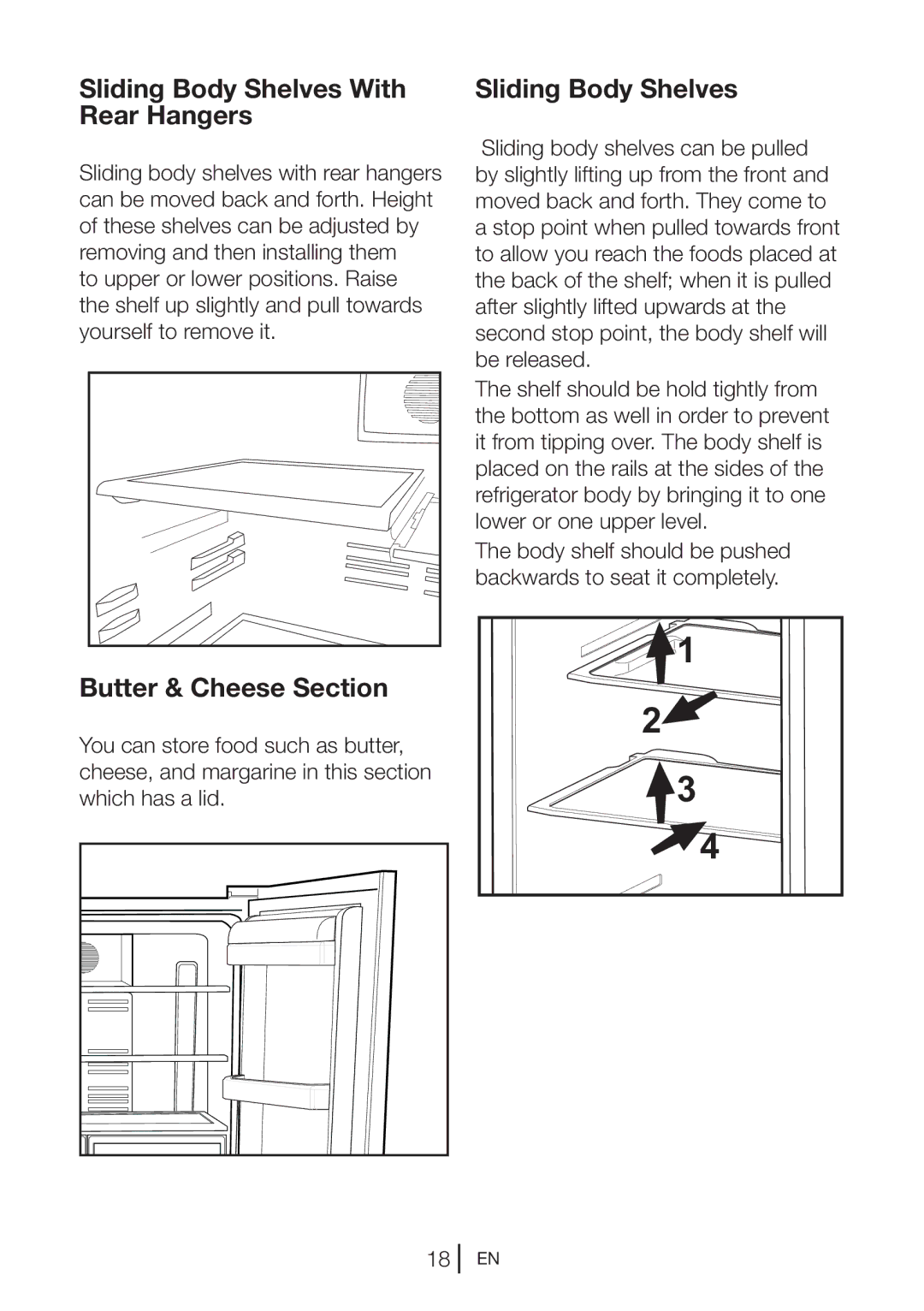 Beko kqe 1050 x manual Sliding Body Shelves With Rear Hangers, Butter & Cheese Section 