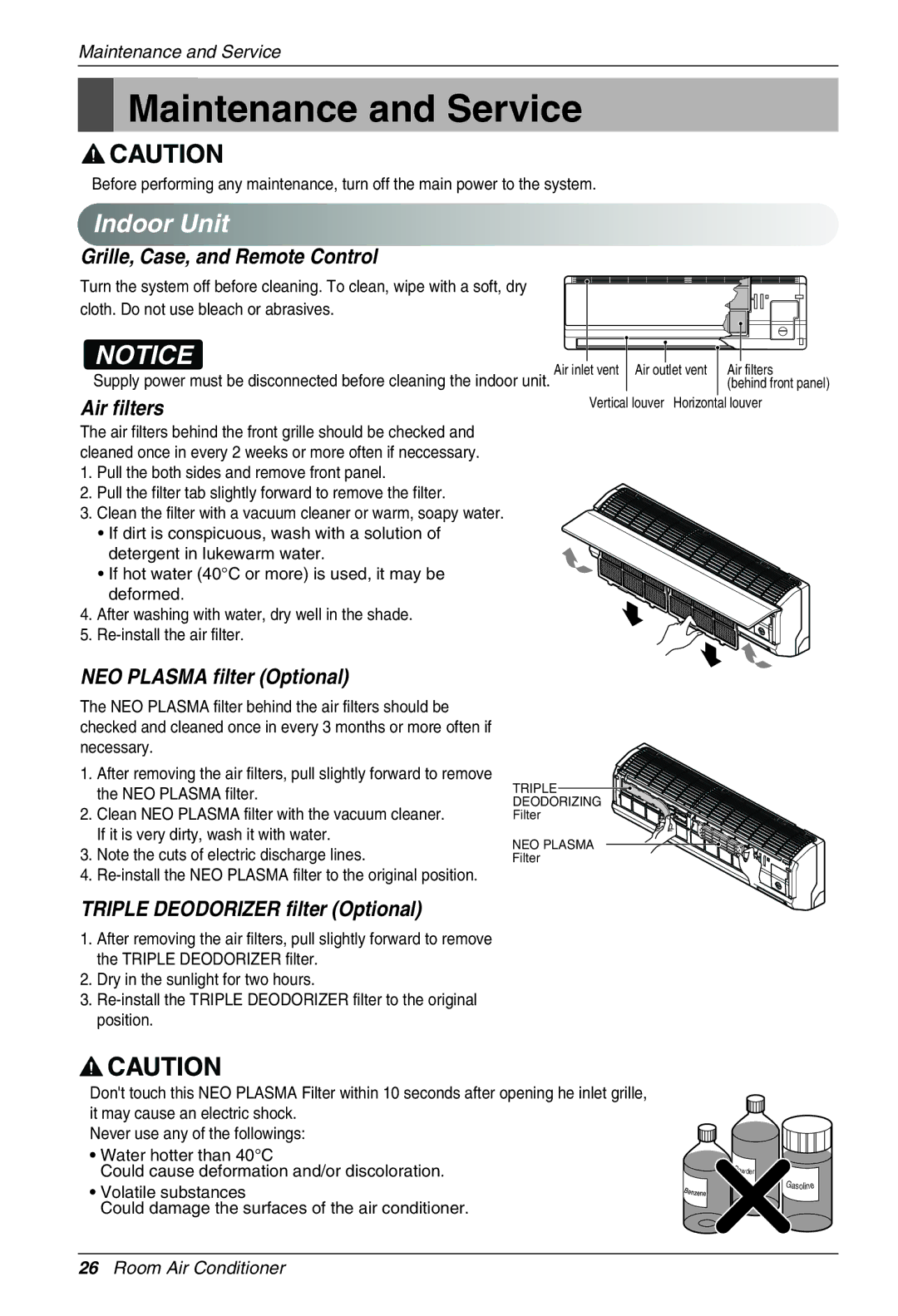 Beko LG-BKE 7500 D, LG-BKE 7600 D, LG-BKE7650 D, LG-BKE 7700 D, LG-BKE 7800 D Maintenance and Service, Indoor Unit 