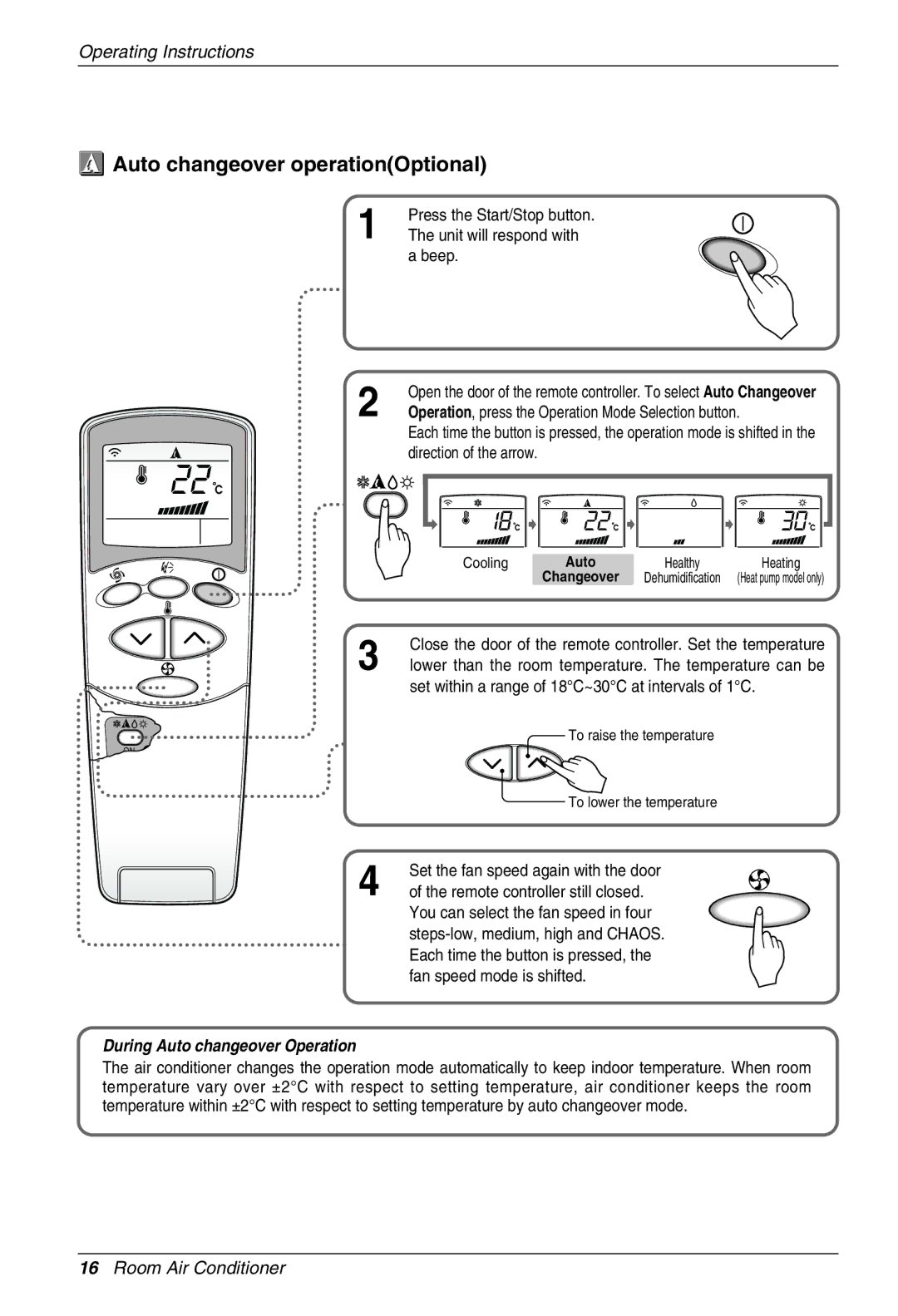 Beko LG-BKE 7800 D, LG-BKE7650 D, LG-BKE7700 D Auto changeover operationOptional, During Auto changeover Operation 