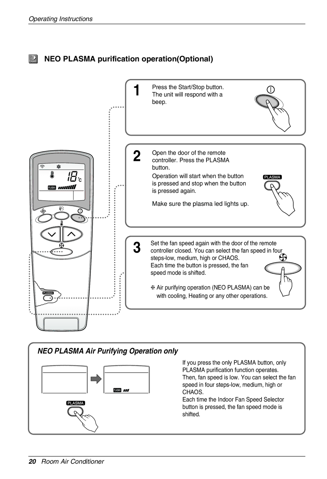 Beko LG-BKE 7800 D owner manual NEO Plasma purification operationOptional, NEO Plasma Air Purifying Operation only 