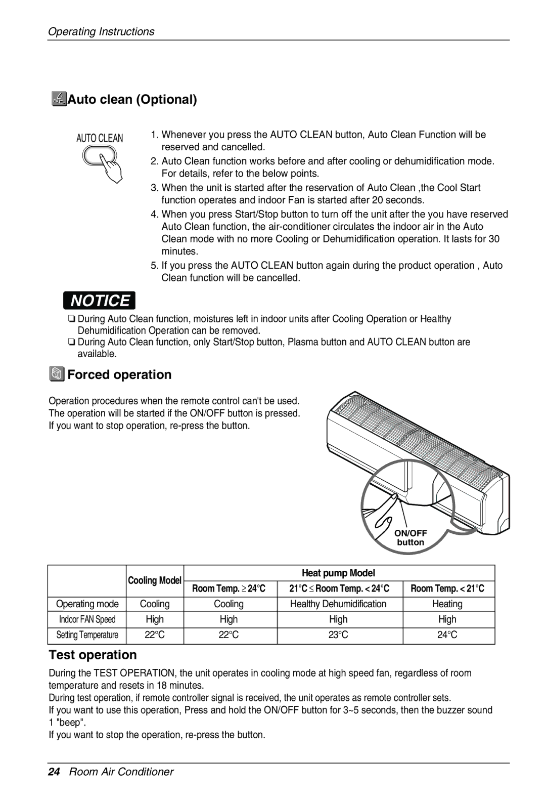 Beko LG-BKE 7800 D, LG-BKE7650 D, LG-BKE7700 D owner manual Auto clean Optional, Forced operation, Test operation 