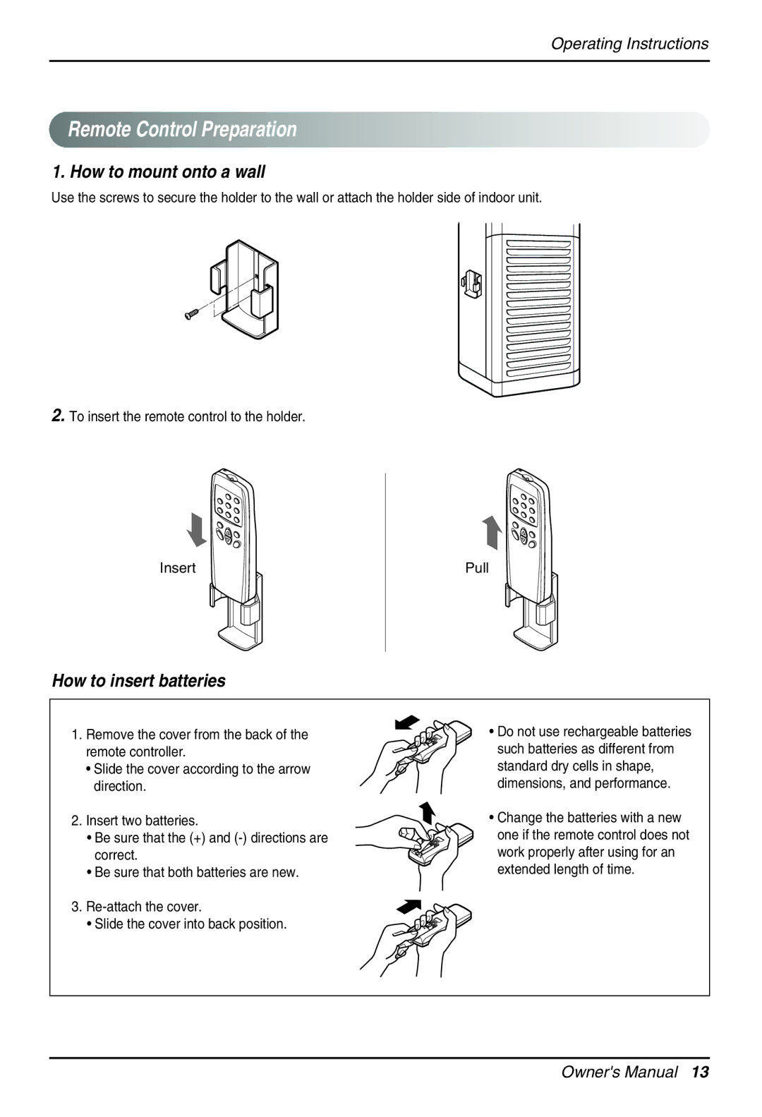 Beko LG-BKE 9300 D owner manual Remote Control Preparation, How to mount onto a wall 