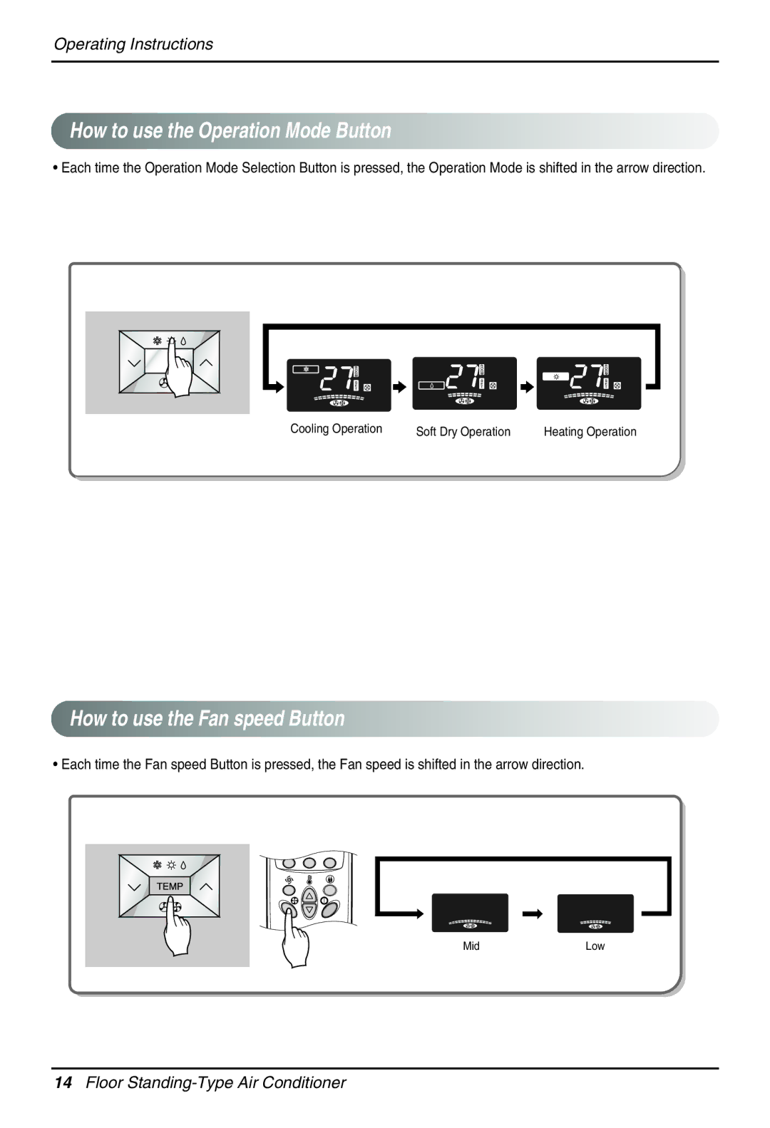 Beko LG-BKE 9300 D owner manual How to use the Fan speed Button, How to use the Operation Mode Button 