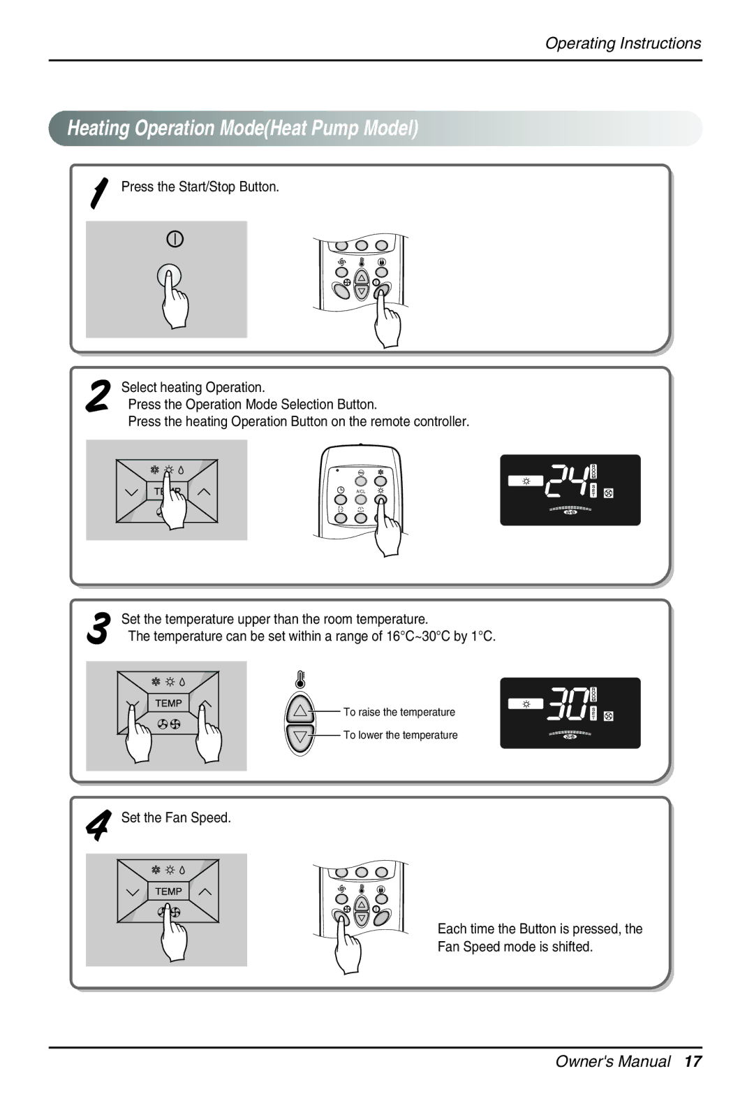 Beko LG-BKE 9300 D owner manual Set the temperature upper than the room temperature, Set the Fan Speed 