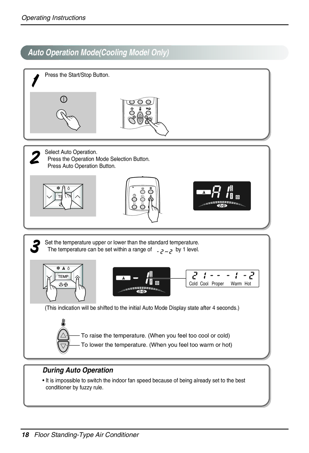 Beko LG-BKE 9300 D owner manual Auto Operation ModeCooling Model Only, During Auto Operation 