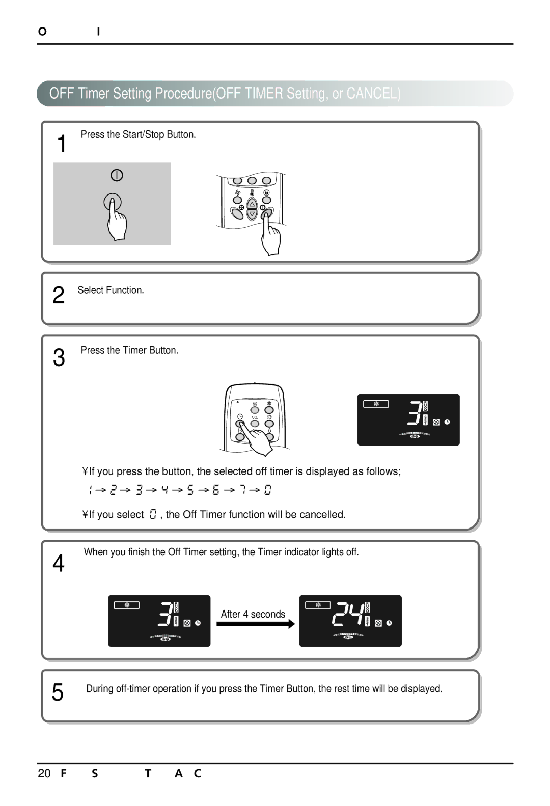 Beko LG-BKE 9300 D owner manual OFF Timer Setting ProcedureOFF Timer Setting, or Cancel 