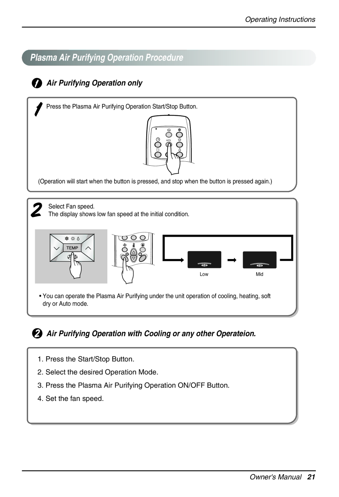 Beko LG-BKE 9300 D owner manual Plasma Air Purifying Operation Procedure 