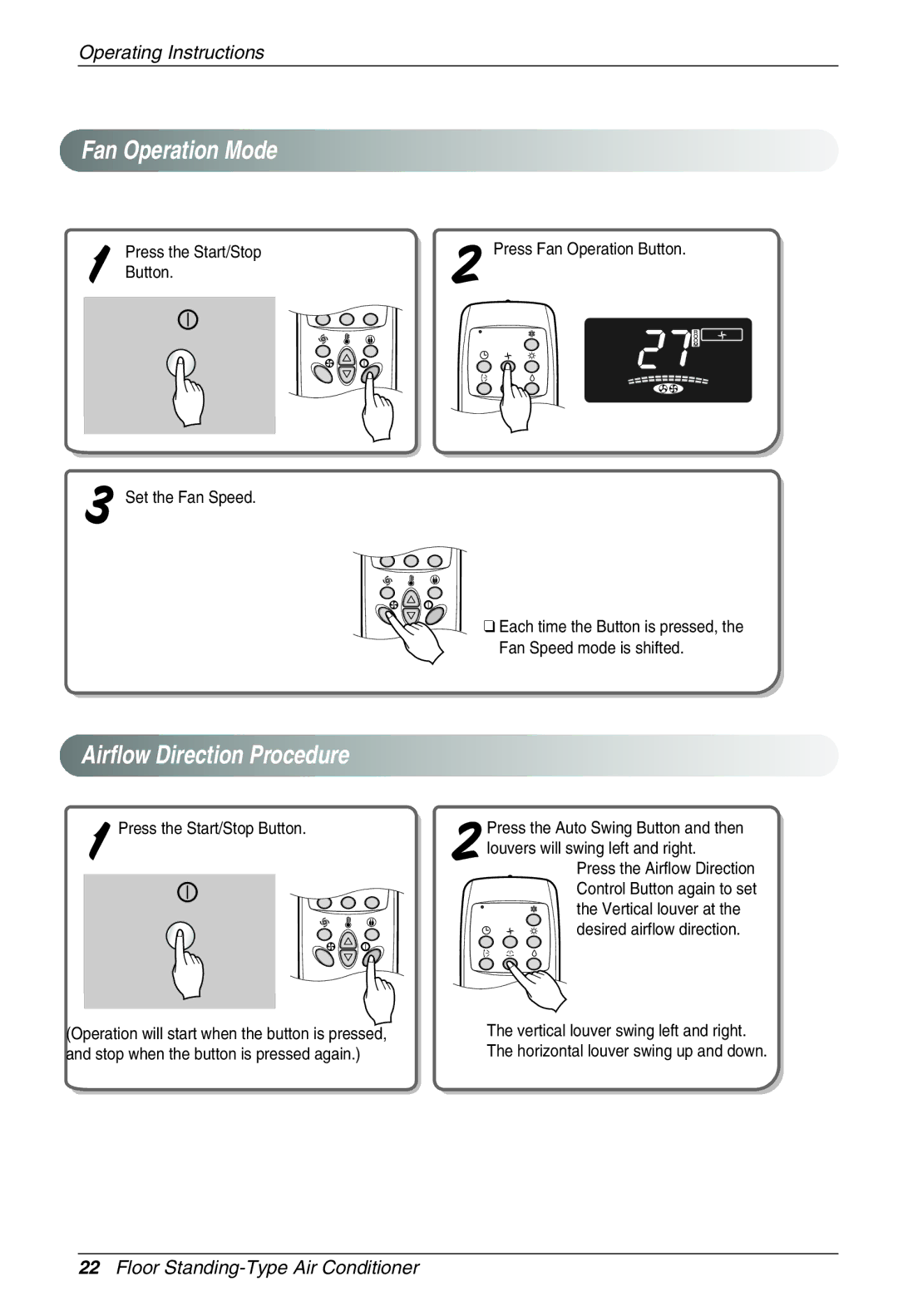 Beko LG-BKE 9300 D owner manual Fan Operation Mode, Airflow Direction Procedure, Louvers will swing left and right 