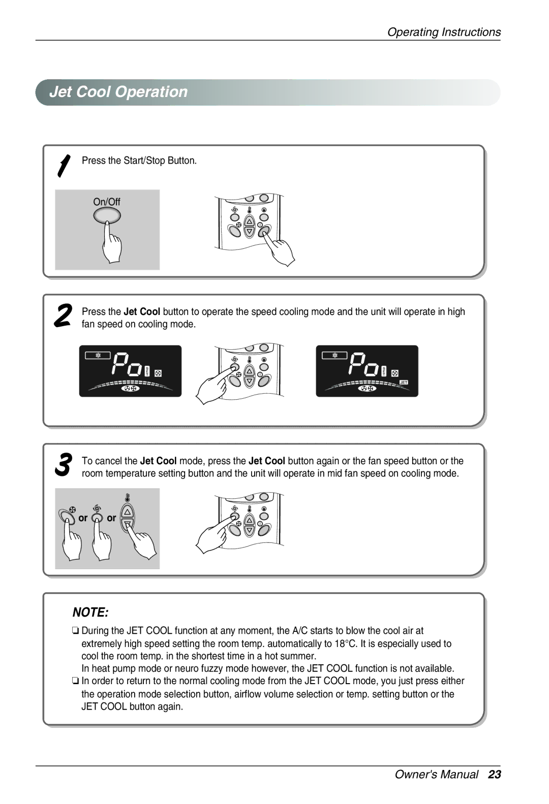 Beko LG-BKE 9300 D owner manual Jet Cool Operation, Or or 