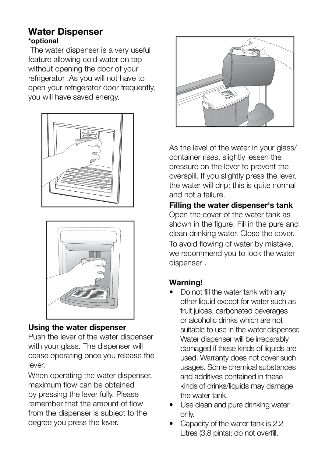 Beko lxd 6145 b manual Water Dispenser, Using the water dispenser 