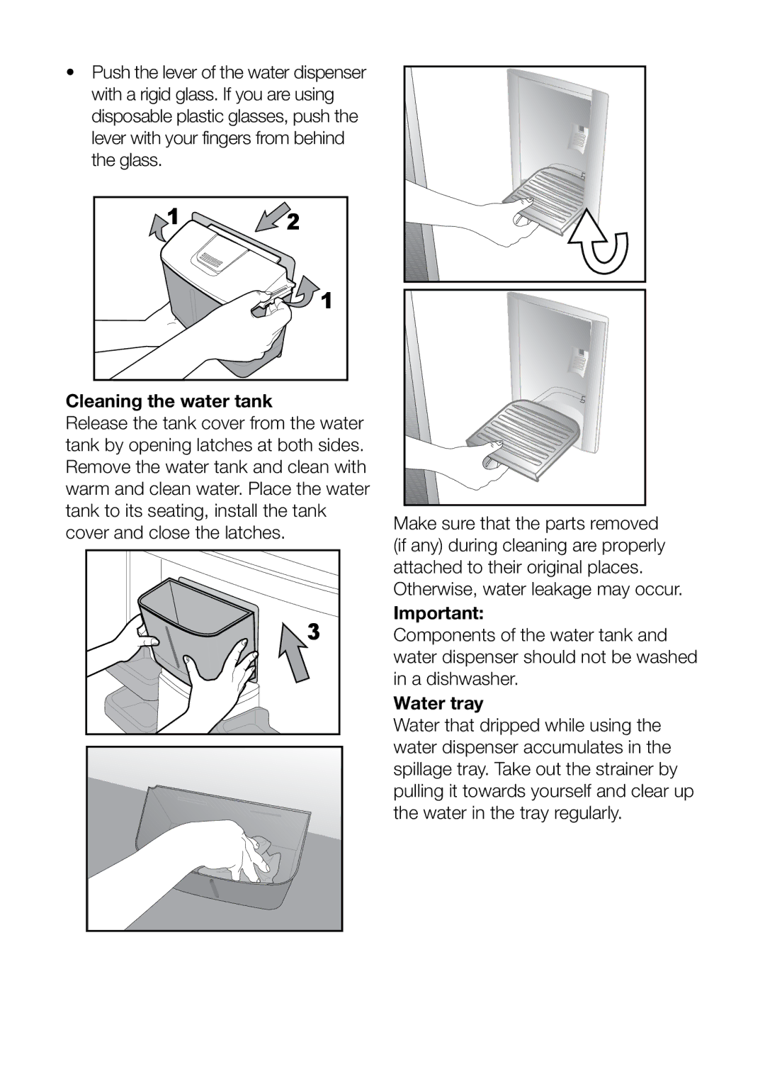 Beko LXD 6155 S manual Cleaning the water tank, Water tray 