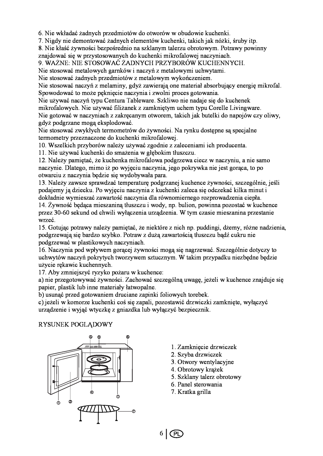 Beko MWB 2510 EX instruction manual 9.WAŻNE NIE STOSOWAĆ ŻADNYCH PRZYBORÓW KUCHENNYCH 