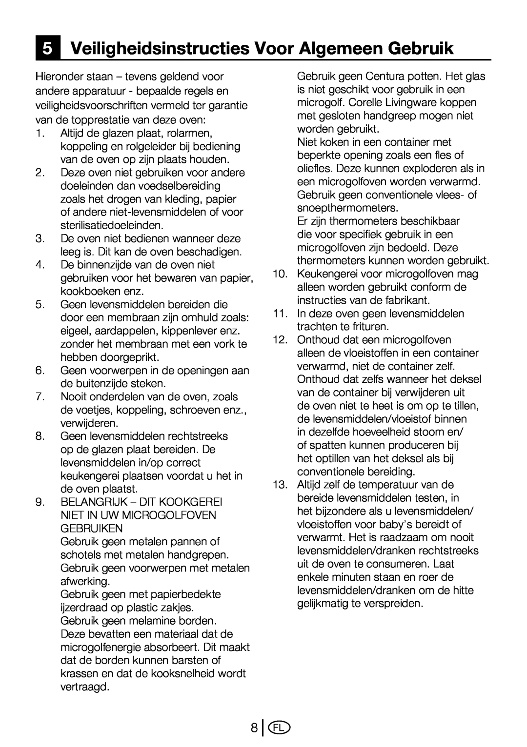 Beko MWB 2510 EX instruction manual 5Veiligheidsinstructies Voor Algemeen Gebruik 