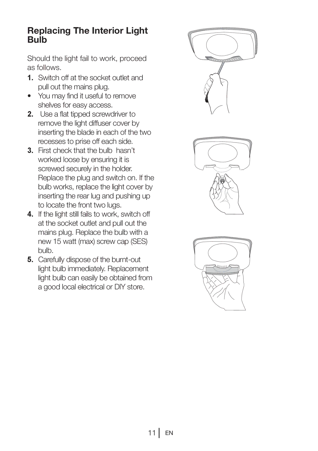 Beko QC55F manual Replacing The Interior Light Bulb 