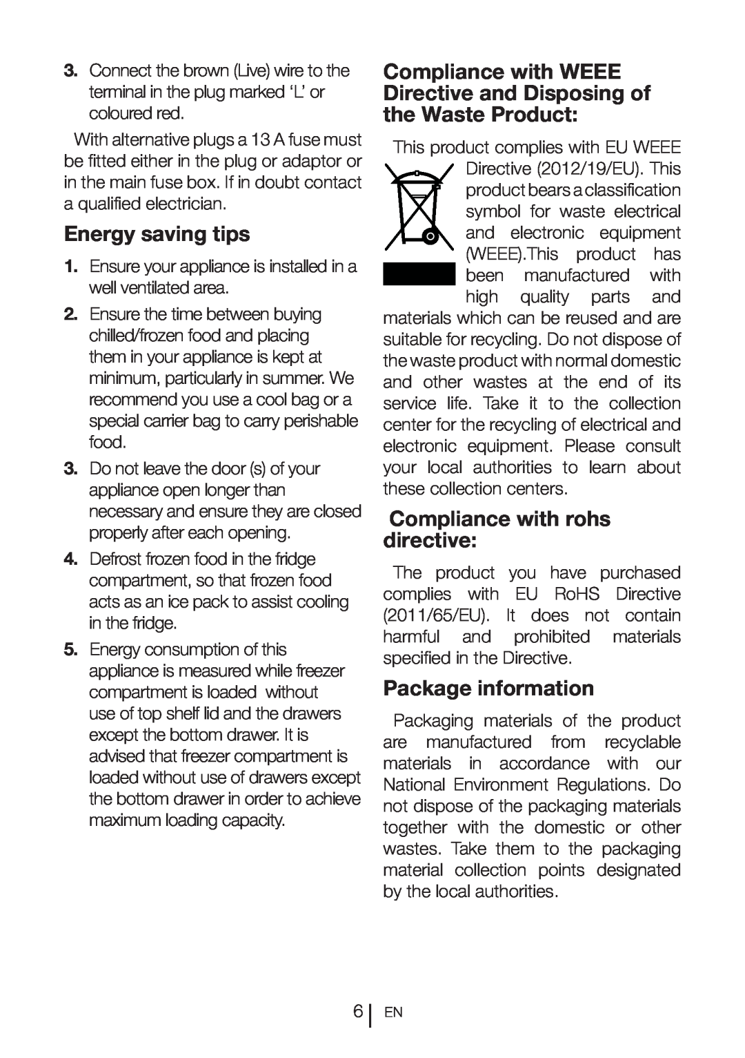 Beko QC75F manual Energy saving tips, Package information 