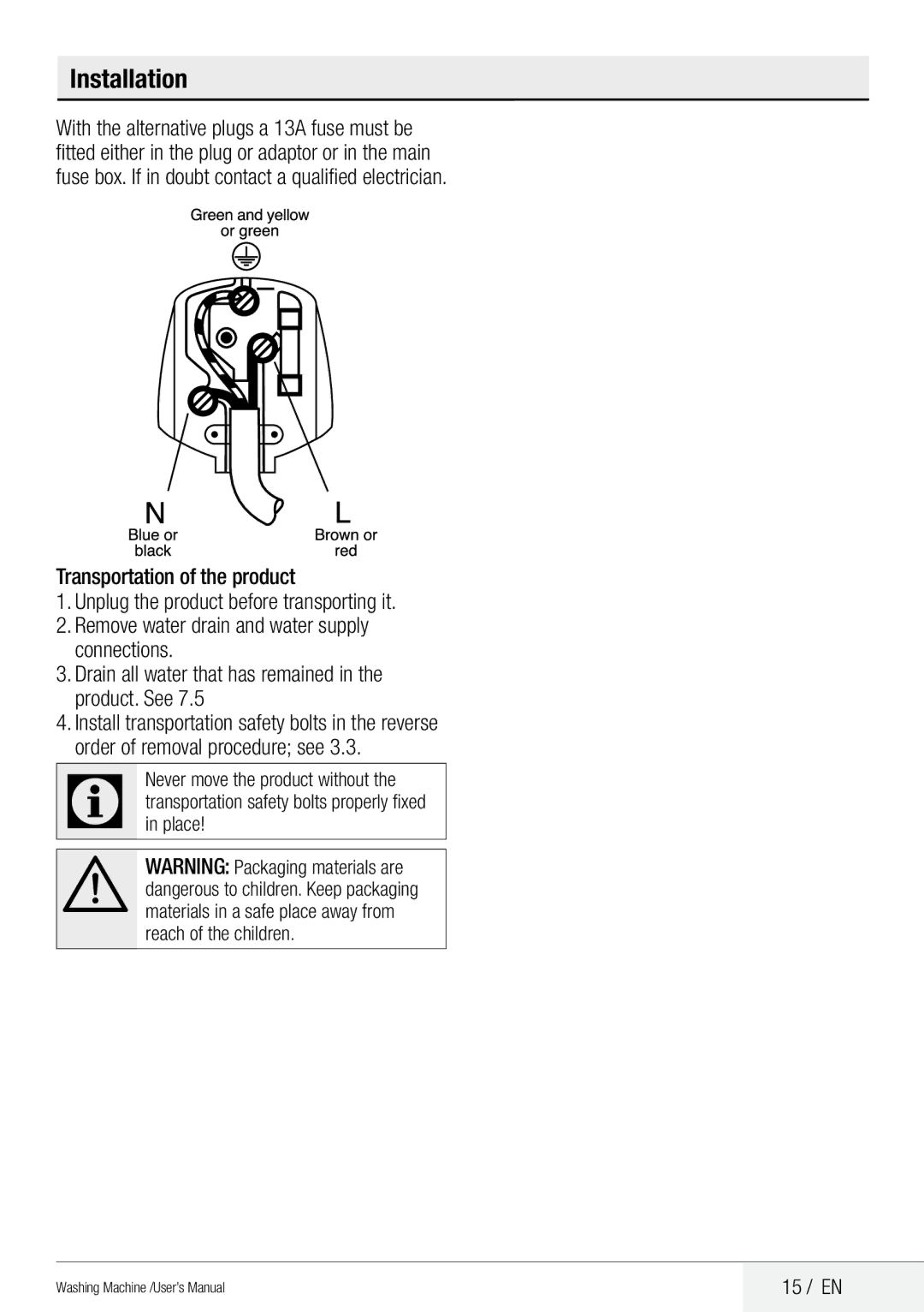 Beko QWM84 user manual 15 / EN 