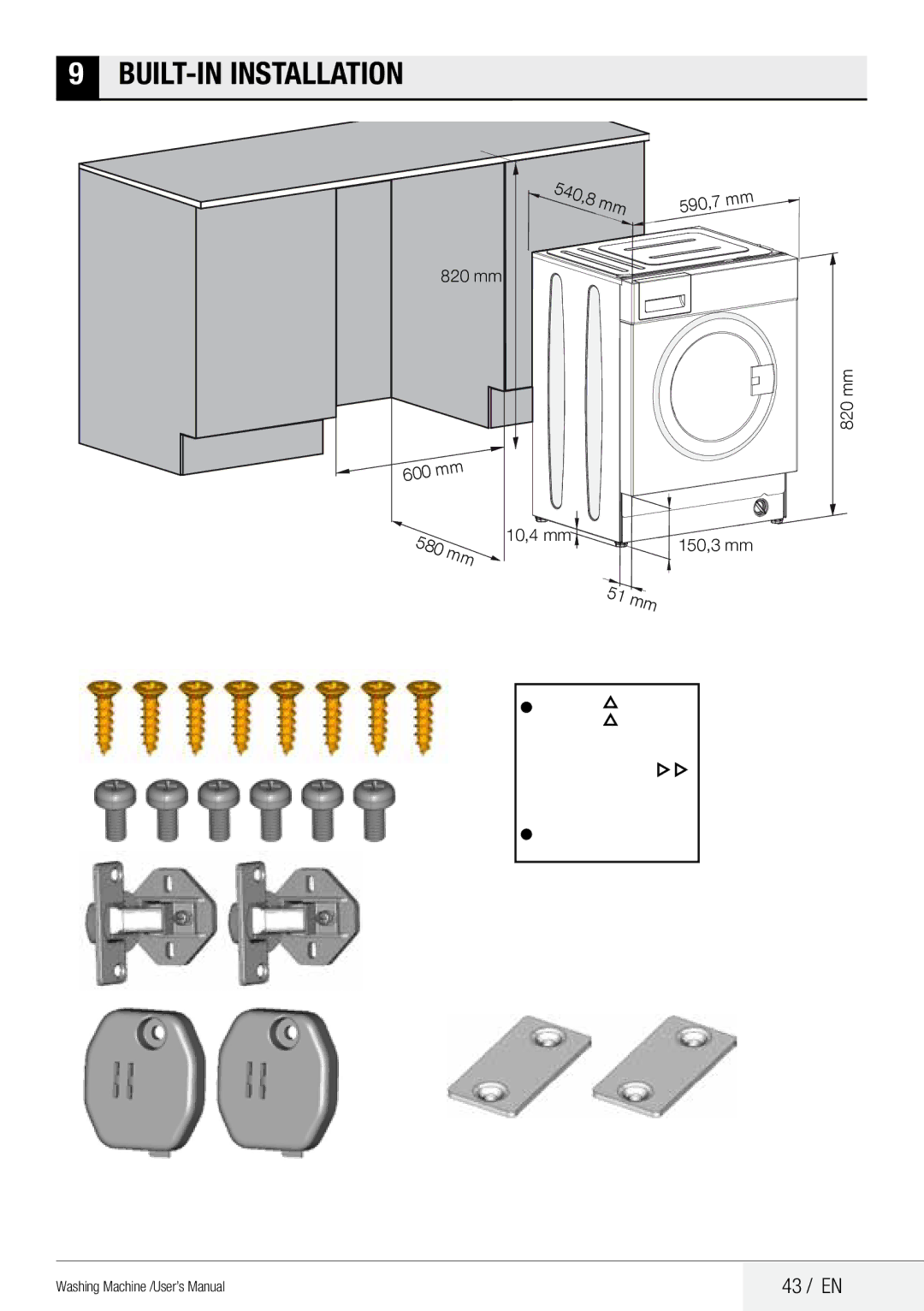 Beko QWM84 user manual BUILT-IN Installation, 43 / EN 