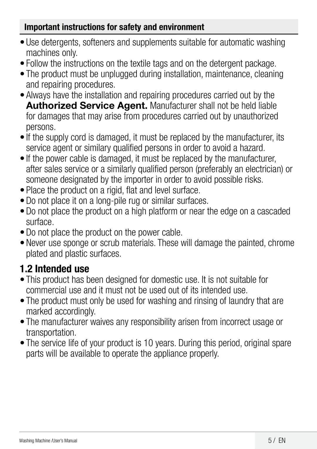 Beko QWM84 user manual Intended use, Important instructions for safety and environment 