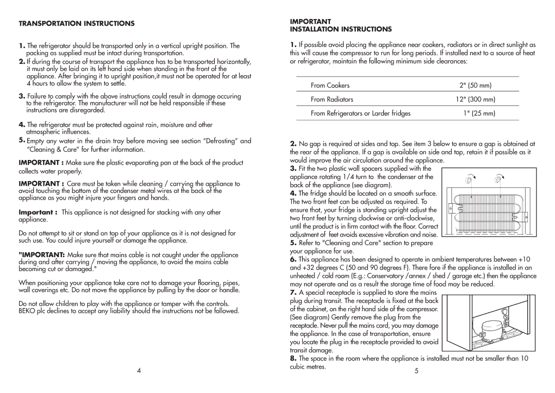 Beko RA610 manual Transportation Instructions 