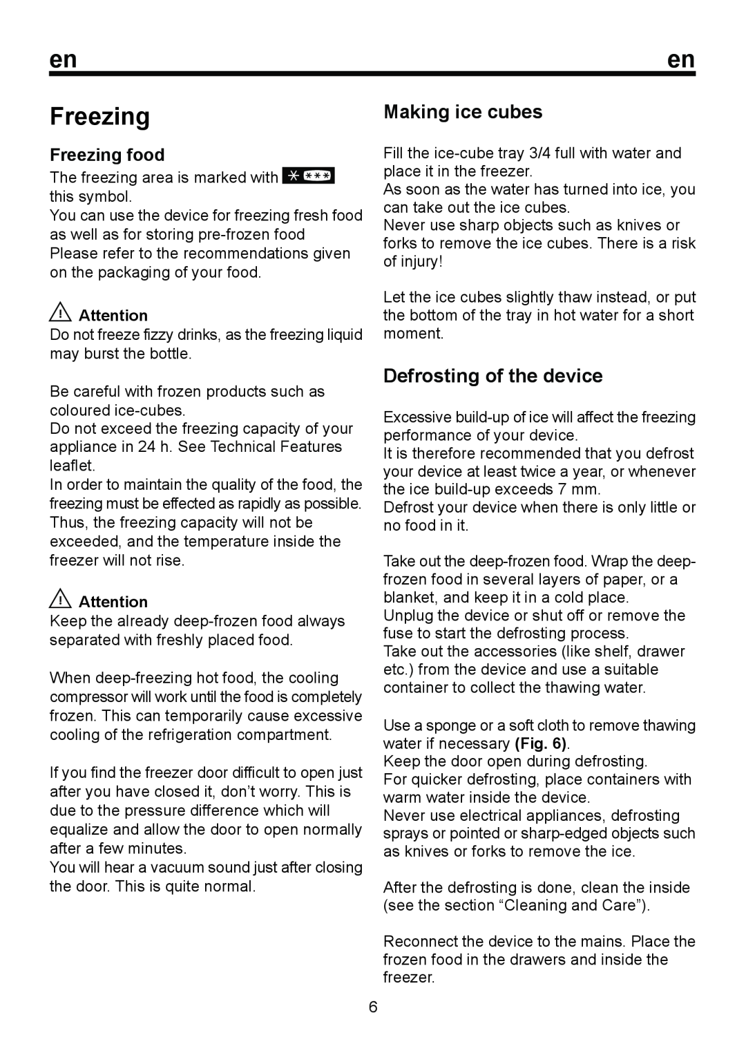 Beko RRN 2650, Refrigerator instruction manual Making ice cubes, Defrosting of the device, Freezing food 