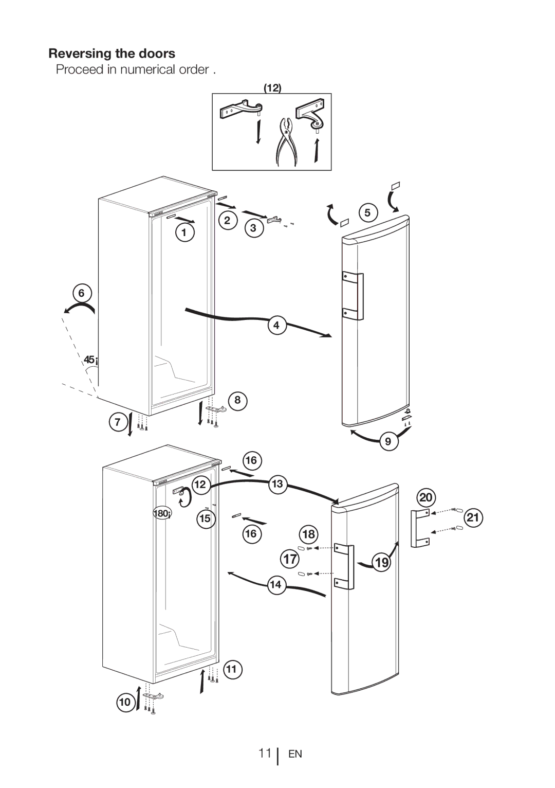 Beko SN 142030 manual Reversing the doors 