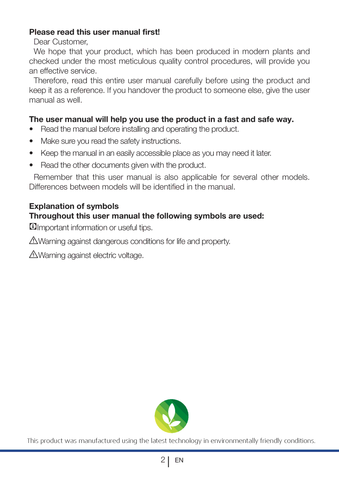 Beko SN 142030 manual Explanation of symbols 