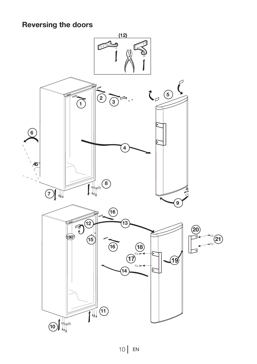 Beko SS 137020 X manual Reversing the doors 