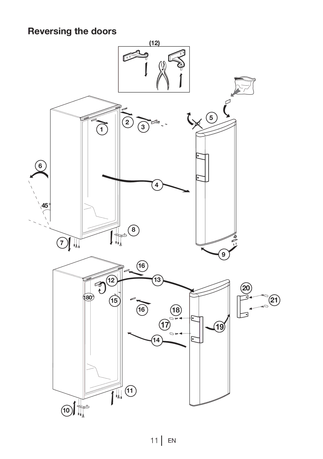 Beko SS 137020 X manual Reversing the doors 