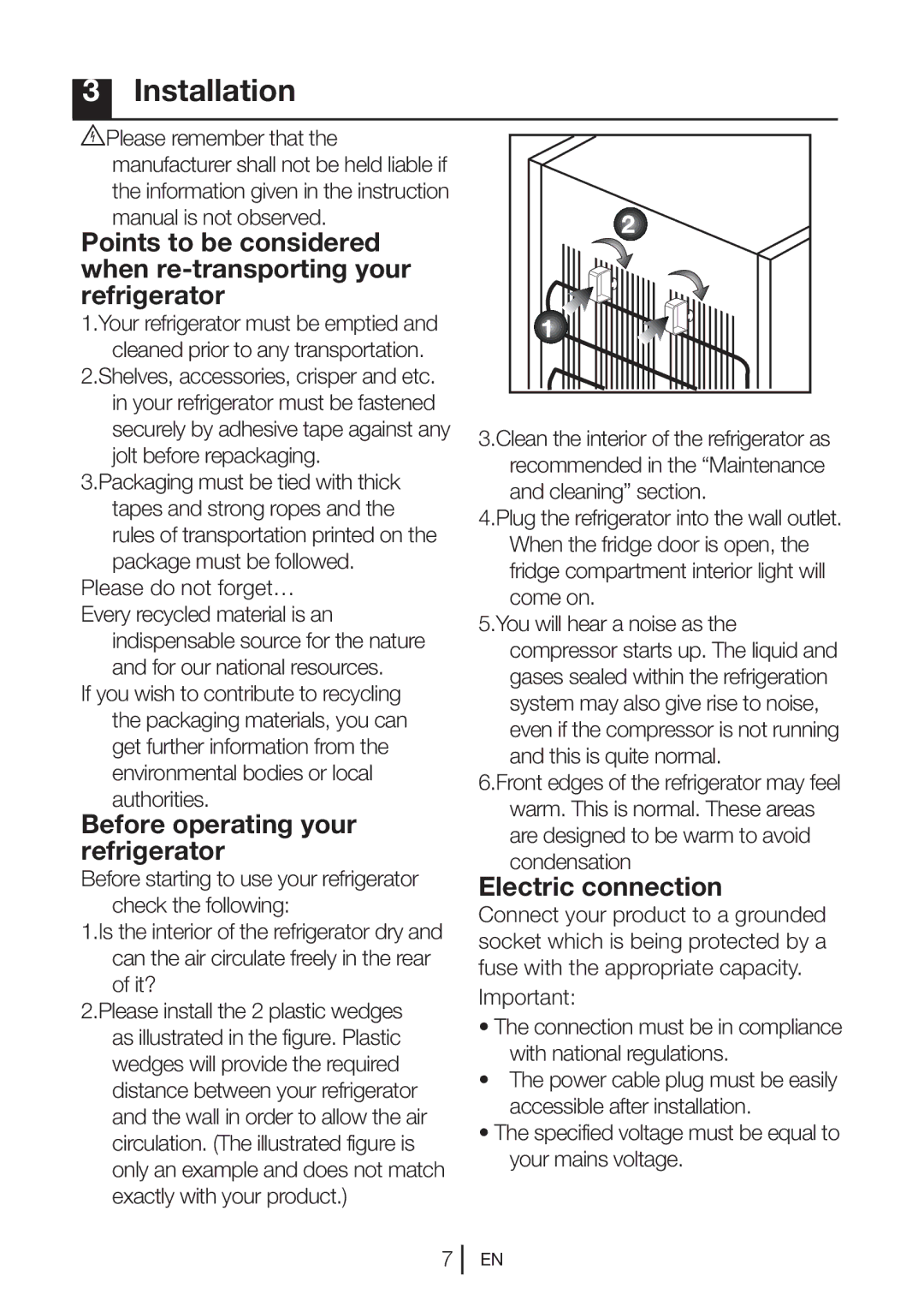 Beko SS 137020 X manual Installation, Before operating your, Refrigerator, Electric connection 