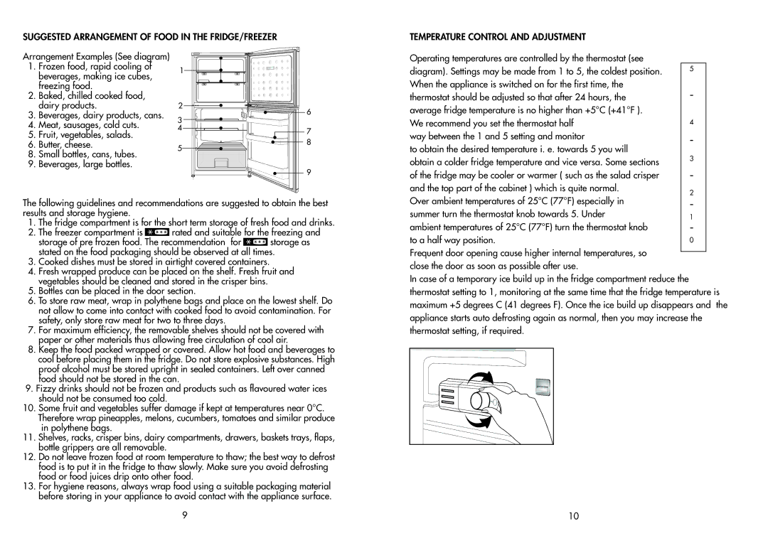 Beko TDA 531-1 manual Suggested Arrangement of Food in the FRIDGE/FREEZER 