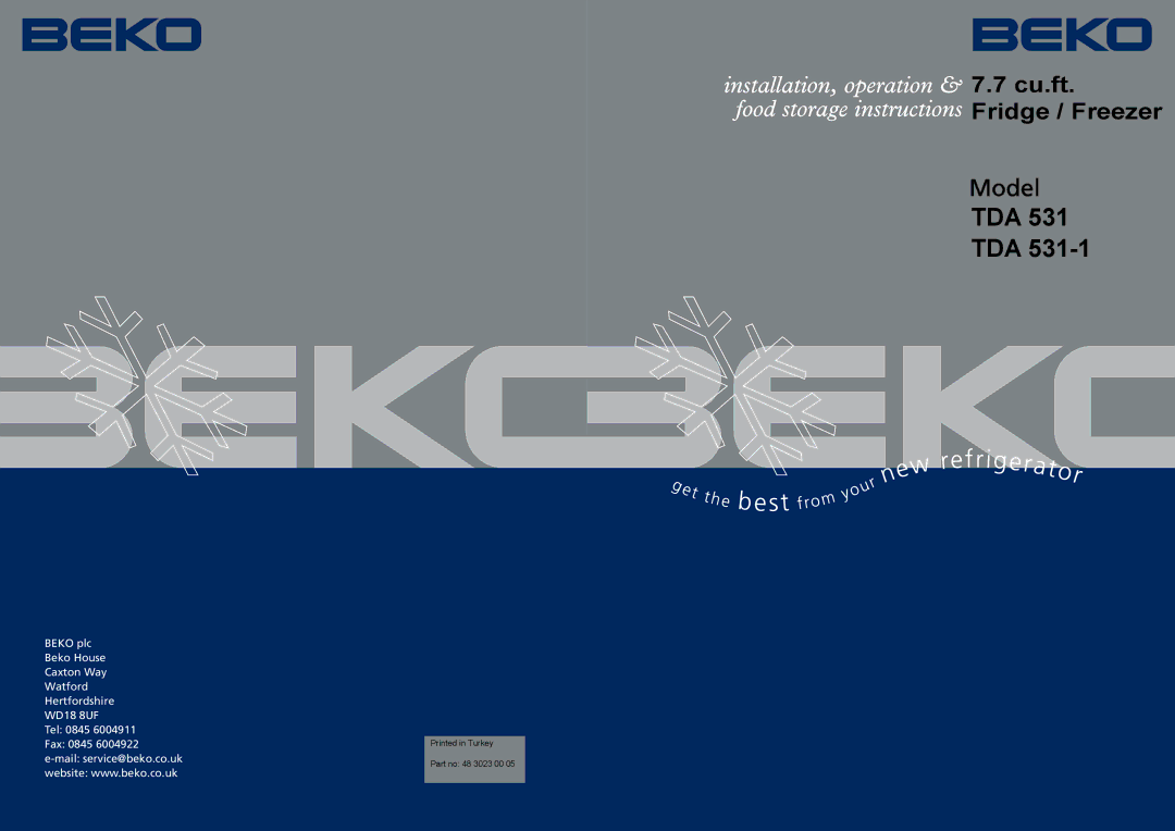 Beko TDA 531-1 manual Tda 