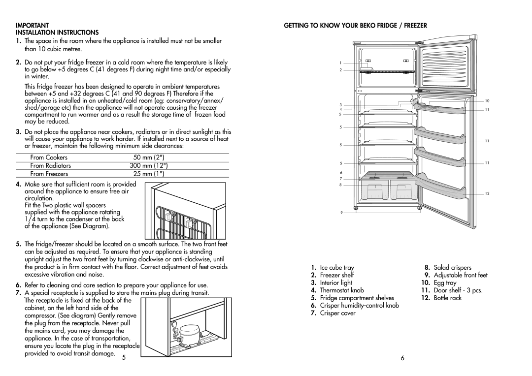 Beko TDA 735 manual Installation Instructions 